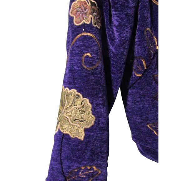 Purple Chenille Glass Applique Embroidered Beaded Sequin Wearable Art Jacket L - Picture 11 of 16